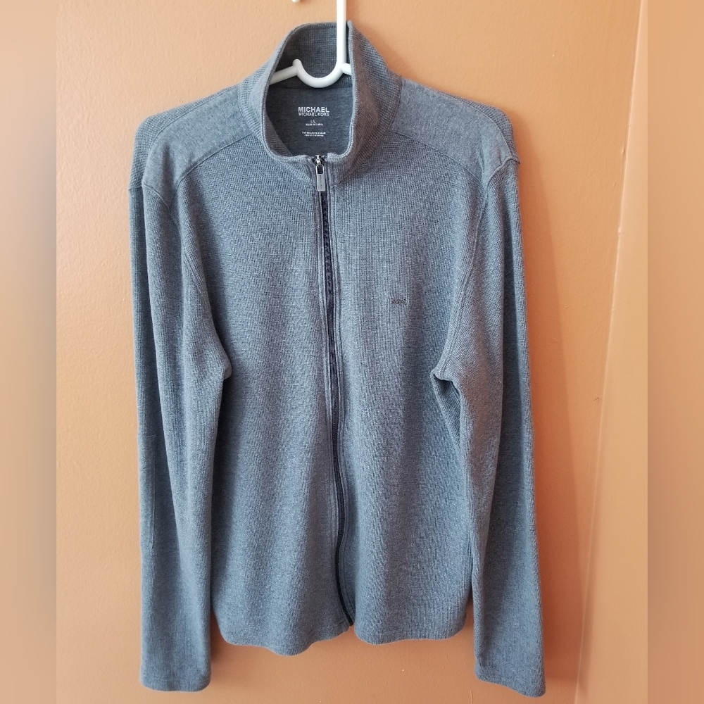 MICHAEL Michael Kors Full Zip Mock Neck Knit Jacket Sweater Size Large Gray